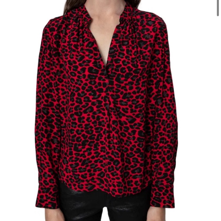 Zadig & Voltaire Tink Leopard Print Blouse Sz M Animal Print V Neck Long Sleeve
